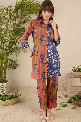 Women Floral Printed Regular Pure Cotton Kurta with Trousers