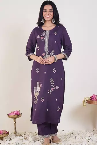 Women Ethnic Motifs Embroidered Regular Thread Work Kurta with Trousers & With Dupatta