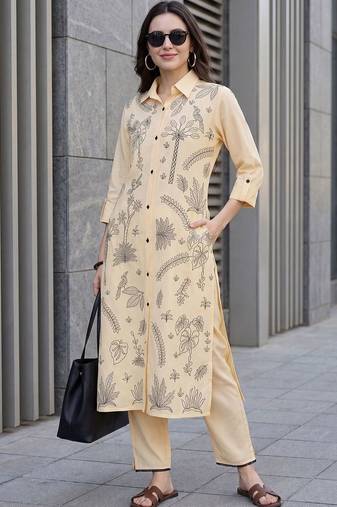 Women Floral Printed Regular Pure Cotton Kurta with Trousers