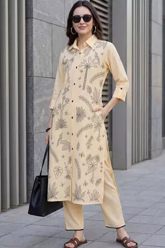 Women Floral Printed Regular Pure Cotton Kurta with Trousers