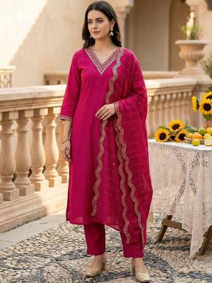 Women Ethnic Motifs Embroidered Regular Thread Work Kurta with Trousers & With Dupatta 1