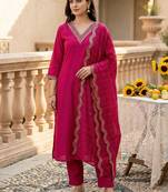 Women Ethnic Motifs Embroidered Regular Thread Work Kurta with Trousers & With Dupatta