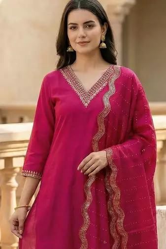 Women Ethnic Motifs Embroidered Regular Thread Work Kurta with Trousers & With Dupatta