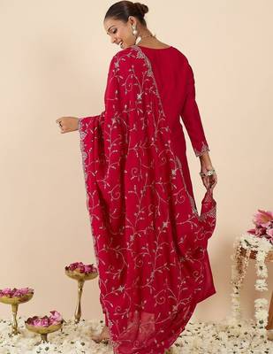 Women Ethnic Motifs Embroidered Regular Thread Work Kurta with Trousers & With Dupatta 4