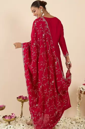 Women Ethnic Motifs Embroidered Regular Thread Work Kurta with Trousers & With Dupatta