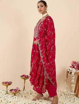 Women Ethnic Motifs Embroidered Regular Thread Work Kurta with Trousers & With Dupatta 6