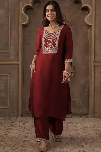 Women Ethnic Motifs Embroidered Regular Thread Work Liva Kurta with Palazzos