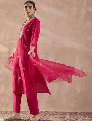 Women Ethnic Motifs Embroidered Regular Thread Work Kurta with Trousers & With Dupatta 1