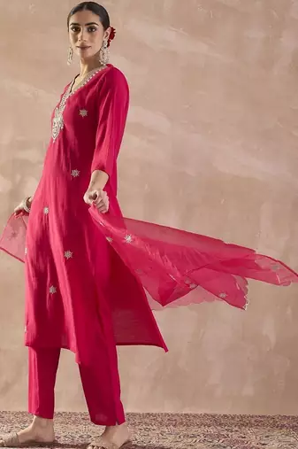 Women Ethnic Motifs Embroidered Regular Thread Work Kurta with Trousers & With Dupatta