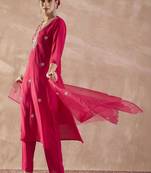 Women Ethnic Motifs Embroidered Regular Thread Work Kurta with Trousers & With Dupatta