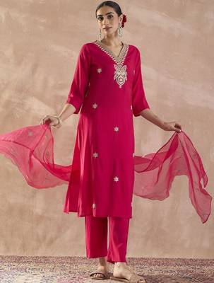 Women Ethnic Motifs Embroidered Regular Thread Work Kurta with Trousers & With Dupatta 2