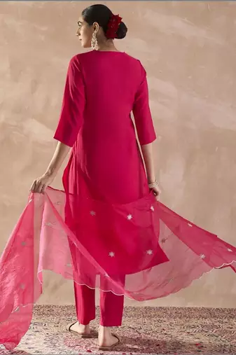 Women Ethnic Motifs Embroidered Regular Thread Work Kurta with Trousers & With Dupatta