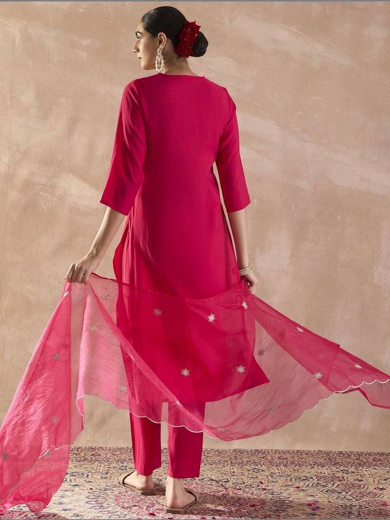 Women Ethnic Motifs Embroidered Regular Thread Work Kurta with Trousers & With Dupatta