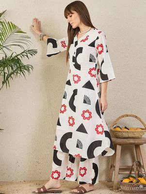Women Printed Regular Pure Cotton Kurta with Palazzos 3