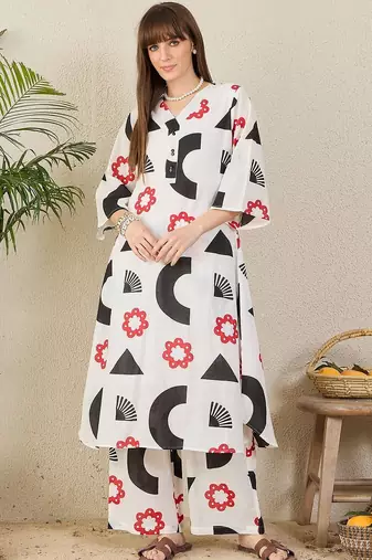 Women Printed Regular Pure Cotton Kurta with Palazzos