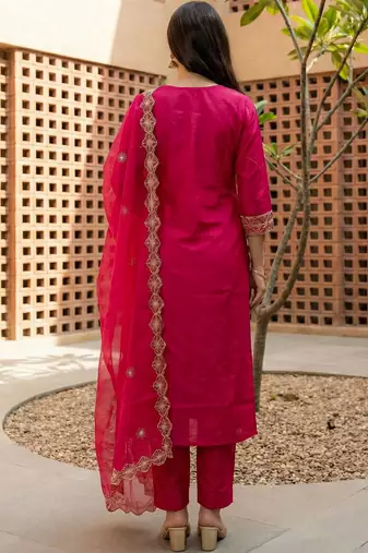 Women Ethnic Motifs Embroidered Regular Thread Work Kurta with Trousers & With Dupatta