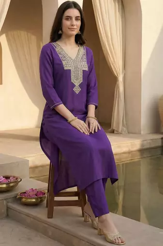 Women Ethnic Motifs Embroidered Regular Thread Work Kurta with Trousers