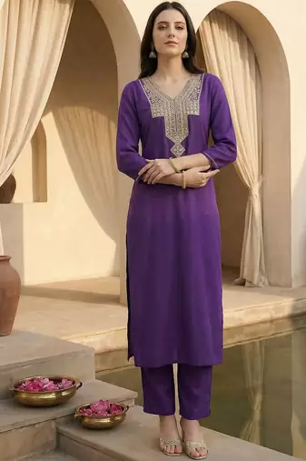 Women Ethnic Motifs Embroidered Regular Thread Work Kurta with Trousers