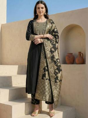 Women Ethnic Motifs Embroidered Regular Thread Work Kurta with Trousers & With Dupatta 1
