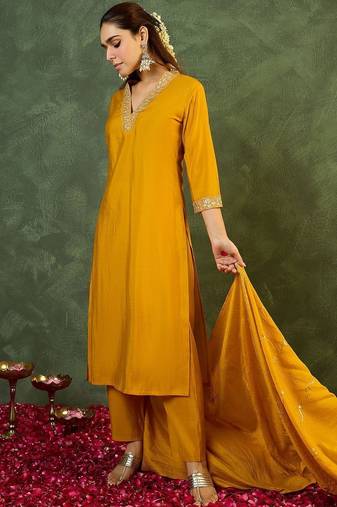 Women Ethnic Motifs Embroidered Regular Sequinned Kurta with Trousers & With Dupatta