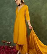 Women Ethnic Motifs Embroidered Regular Sequinned Kurta with Trousers & With Dupatta