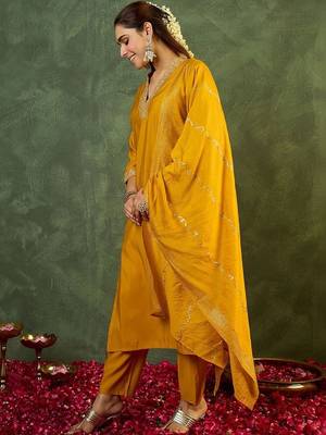 Women Ethnic Motifs Embroidered Regular Sequinned Kurta with Trousers & With Dupatta 2