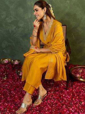 Women Ethnic Motifs Embroidered Regular Sequinned Kurta with Trousers & With Dupatta 4
