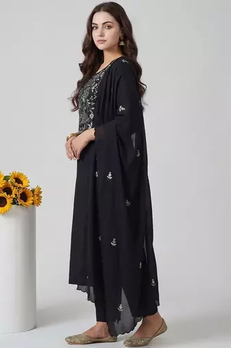 Women Floral Embroidered Regular Thread Work Kurta with Trousers & With Dupatta