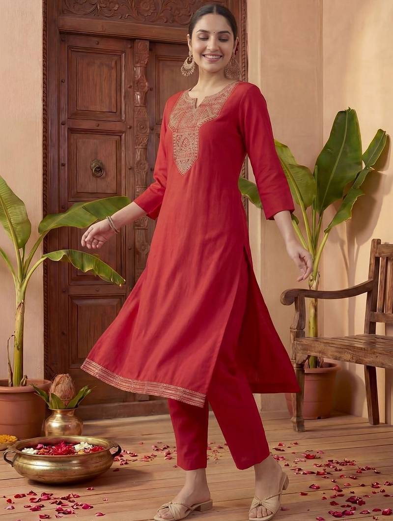 Women Ethnic Motifs Embroidered Regular Thread Work Kurta with Trousers