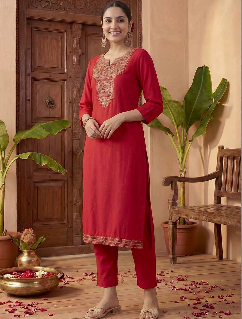 Women Ethnic Motifs Embroidered Regular Thread Work Kurta with Trousers