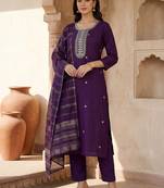 Women Ethnic Motifs Embroidered Regular Thread Work Kurta with Trousers & With Dupatta
