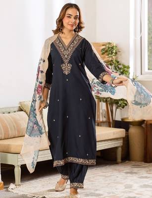 Women Ethnic Motifs Embroidered Regular Thread Work Kurta With Salwar & Dupatta 1