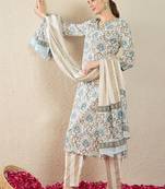 Women Ethnic Motifs Printed Regular Pure Cotton Kurta with Trousers & With Dupatta