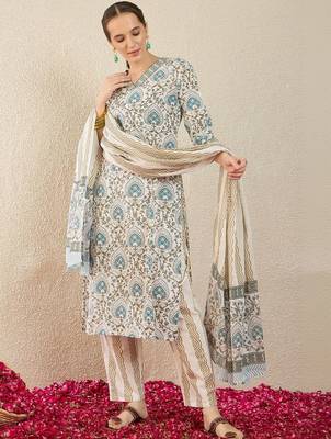 Women Ethnic Motifs Printed Regular Pure Cotton Kurta with Trousers & With Dupatta 3