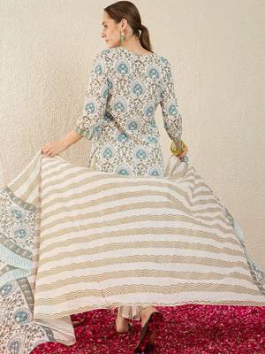 Women Ethnic Motifs Printed Regular Pure Cotton Kurta with Trousers & With Dupatta 4