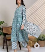 Women Printed Regular Thread Work Pure Cotton Kurta with Trousers & Dupatta