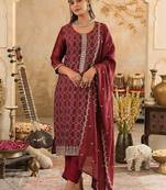 Women Ethnic Motifs Embroidered Regular Thread Work Kurta with Trousers & With Dupatta
