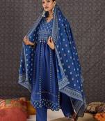Women Ethnic Motifs Printed Regular Sequinned Pure Cotton Kurta with Trousers & With Dupatta