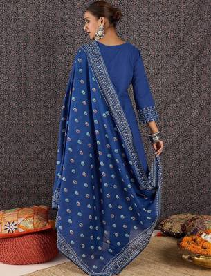 Women Ethnic Motifs Printed Regular Sequinned Pure Cotton Kurta with Trousers & With Dupatta 5