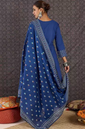 Women Ethnic Motifs Printed Regular Sequinned Pure Cotton Kurta with Trousers & With Dupatta
