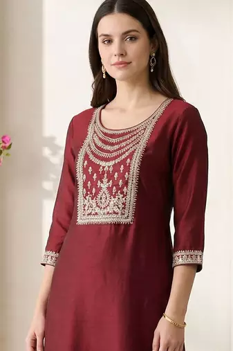 Women Ethnic Motifs Embroidered Regular Thread Work Liva Kurta with Trousers