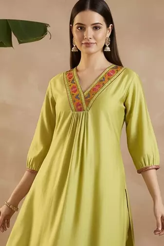 Women Ethnic Motifs Embroidered Empire Thread Work Liva Kurta with Trousers