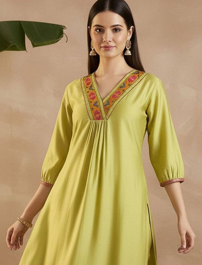 Women Ethnic Motifs Embroidered Empire Thread Work Liva Kurta with Trousers