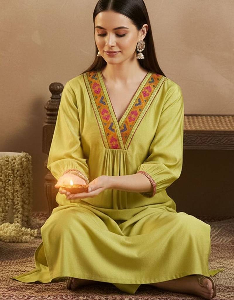 Women Ethnic Motifs Embroidered Empire Thread Work Liva Kurta with Trousers