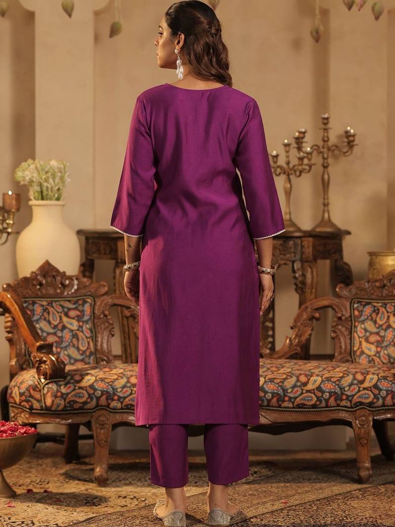 Women Ethnic Motifs Embroidered Regular Thread Work Liva Kurta with Trousers & With Dupatta