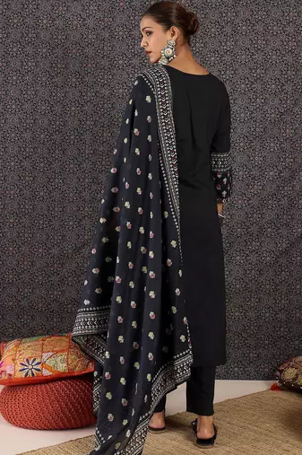 Women Ethnic Motifs Embroidered Regular Thread Work Pure Cotton Kurta with Trousers & With Dupatta