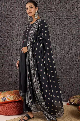 Women Ethnic Motifs Embroidered Regular Thread Work Pure Cotton Kurta with Trousers & With Dupatta