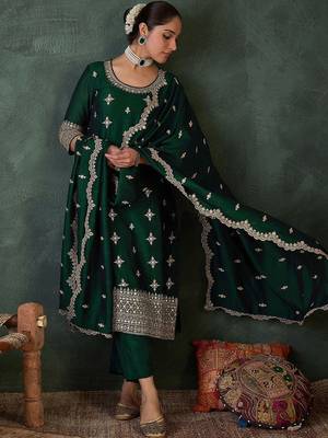 Women Ethnic Motifs Embroidered Regular Thread Work Kurta with Trousers & With Dupatta 1