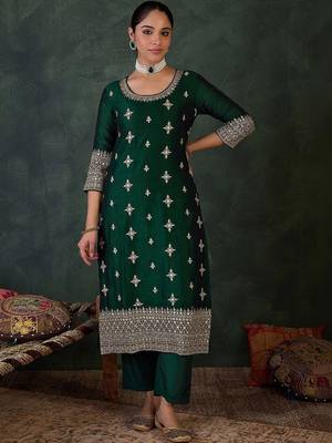 Women Ethnic Motifs Embroidered Regular Thread Work Kurta with Trousers & With Dupatta 6