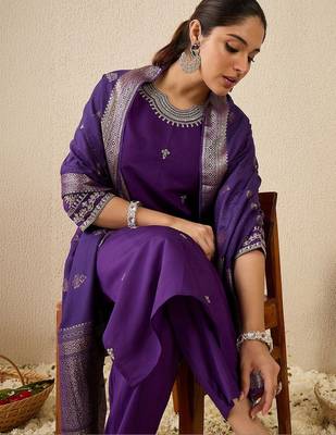 Women Ethnic Motifs Embroidered Regular Thread Work Kurta with Trousers & With Dupatta 1